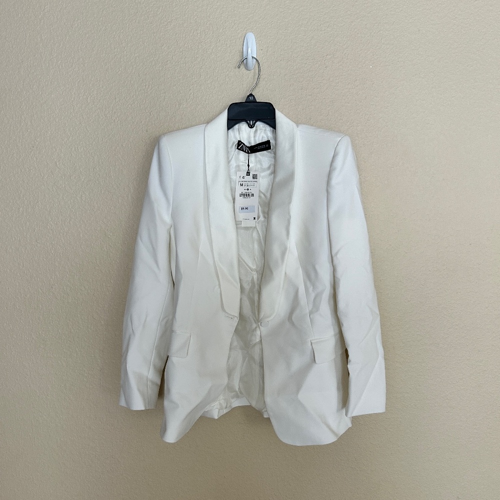 White M Zara Tuxedo Blazer